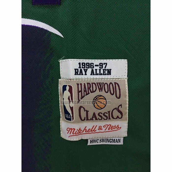 Camiseta Milwaukee Bucks Ray Allen NO 34 Mitchell & Ness 1996-97 Verde
